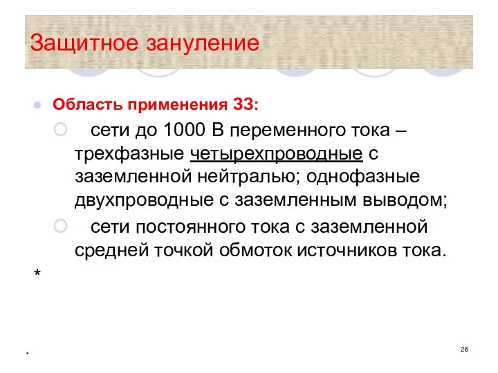 * Защитное зануление Область применения ЗЗ: сети до 1000 В