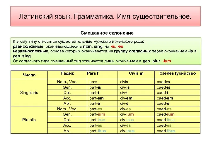 Латинский язык. Грамматика. Имя существительное. К этому типу относятся существительные