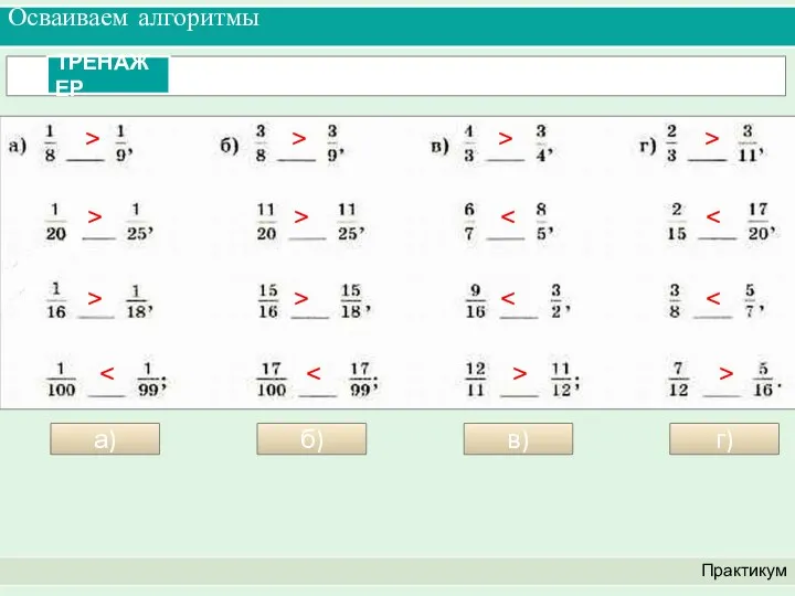 Осваиваем алгоритмы Практикум а) б) в) г)