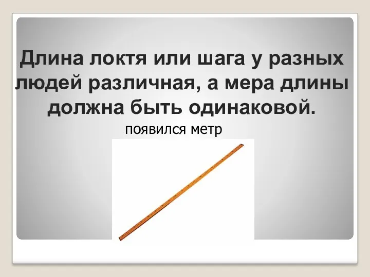 Длина локтя или шага у разных людей различная, а мера длины должна быть одинаковой. появился метр