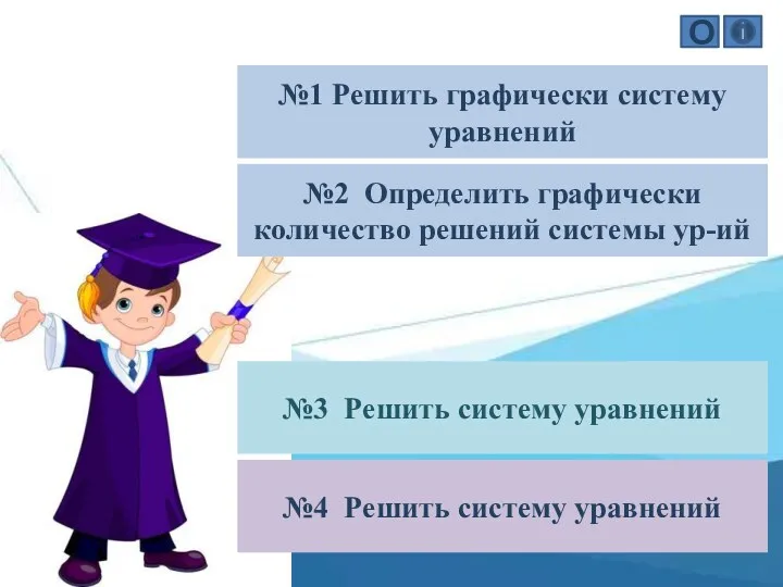 №1 Решить графически систему уравнений №2 Определить графически количество решений