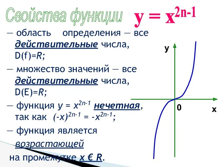 Свойства функции у = х 2n-1 — область определения —