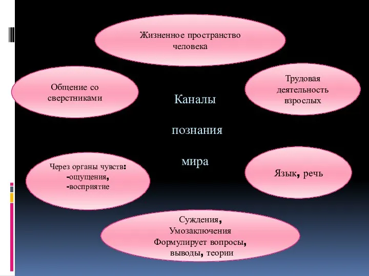 Каналы познания мира Жизненное пространство человека Суждения, Умозаключения Формулирует вопросы,