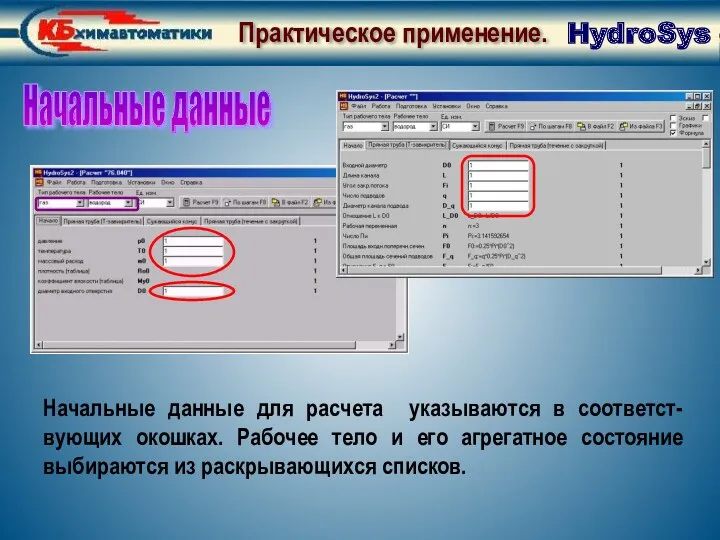 Практическое применение. Начальные данные Начальные данные для расчета указываются в