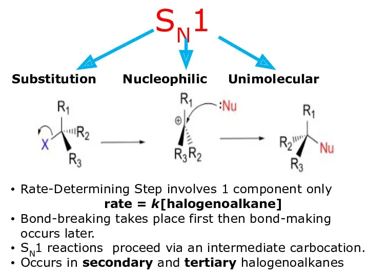 Substitution Nucleophilic Unimolecular SN1 Rate-Determining Step involves 1 component only