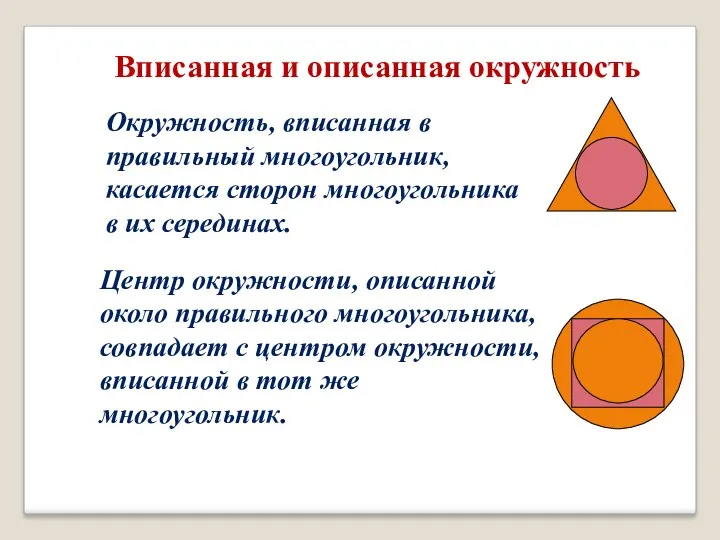 Окружность, вписанная в правильный многоугольник, касается сторон многоугольника в их