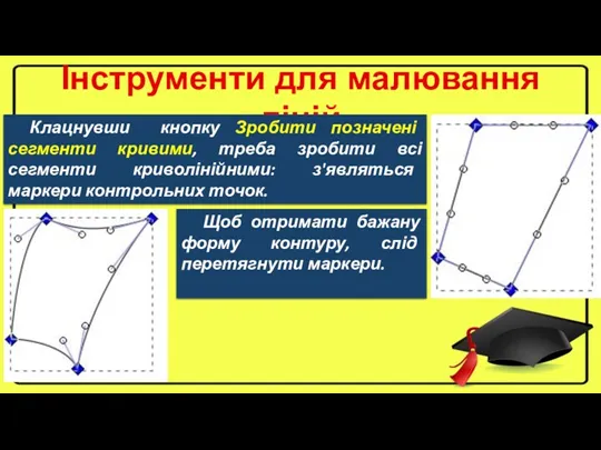 Інструменти для малювання ліній Клацнувши кнопку Зробити позначені сегменти кривими,