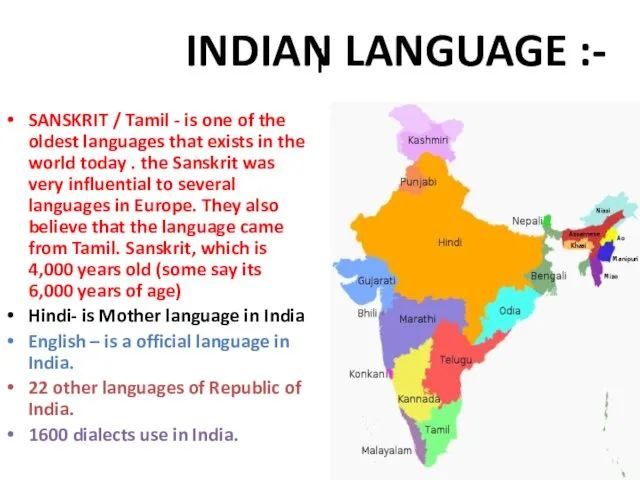 I INDIAN LANGUAGE :- SANSKRIT / Tamil - is one of the oldest
