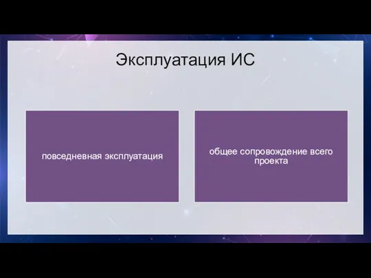 Эксплуатация ИС повседневная эксплуатация общее сопровождение всего проекта