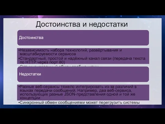 Достоинства и недостатки Достоинства Независимость набора технологий, развёртывания и масштабируемости