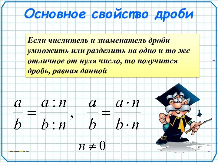 Основное свойство дроби Если числитель и знаменатель дроби умножить или