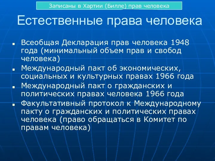 Естественные права человека Всеобщая Декларация прав человека 1948 года (минимальный