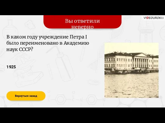 Вы ответили неверно Вернуться назад 1925 В каком году учреждение