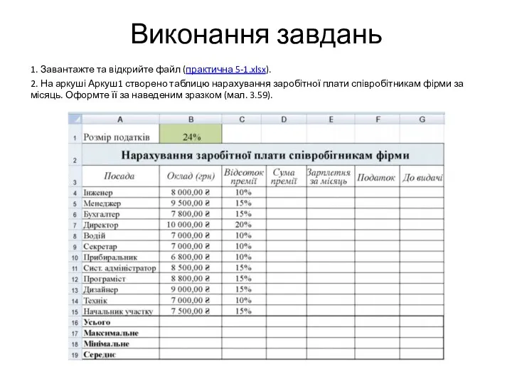 Виконання завдань 1. Завантажте та відкрийте файл (практична 5-1.xlsx). 2.