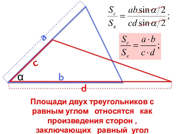 c b d a Площади двух треугольников с равным углом