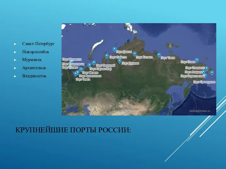 КРУПНЕЙШИЕ ПОРТЫ РОССИИ: Санкт-Петербург Новороссийск Мурманск Архангельск Владивосток