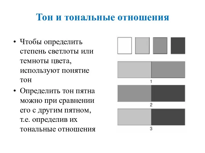 Тон и тональные отношения Чтобы определить степень светлоты или темноты