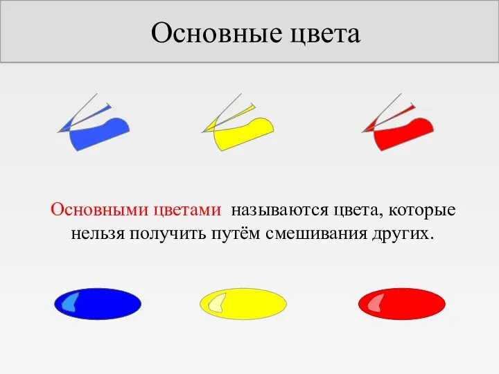 Основными цветами называются цвета, которые нельзя получить путём смешивания других. Основные цвета