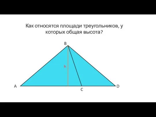 Как относятся площади треугольников, у которых общая высота? A B C D h