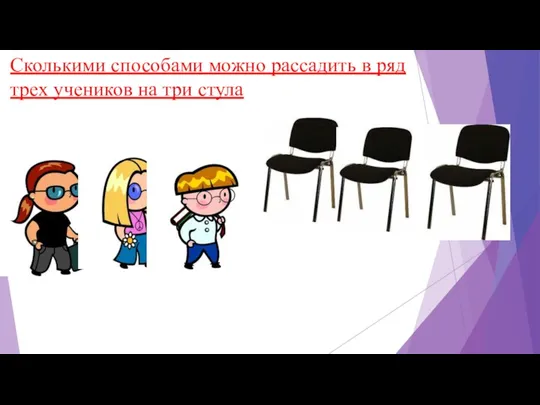 Сколькими способами можно рассадить в ряд трех учеников на три стула