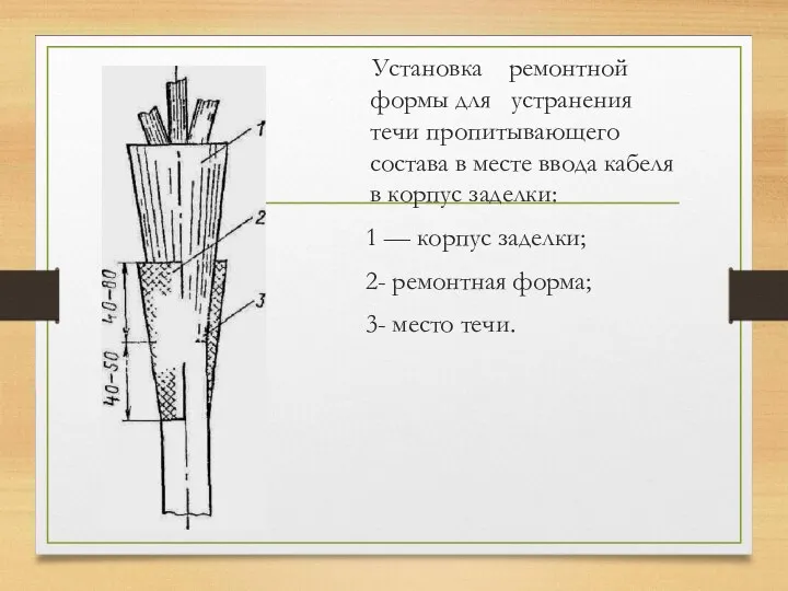 Установка ремонтной формы для устранения течи пропитывающего состава в месте