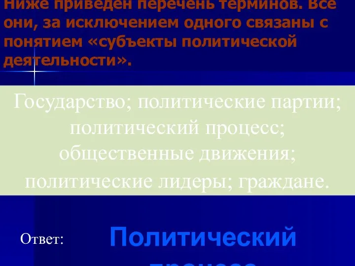 Ниже приведен перечень терминов. Все они, за исключением одного связаны