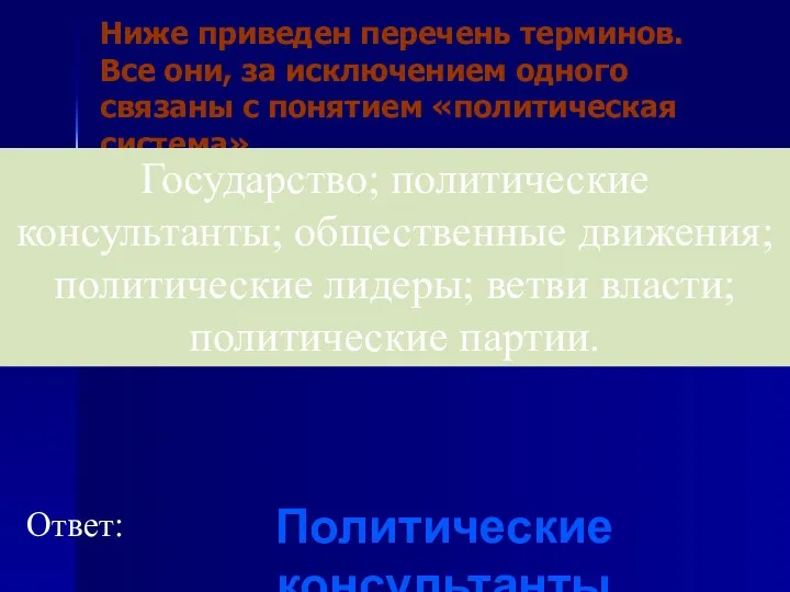 Ниже приведен перечень терминов. Все они, за исключением одного связаны