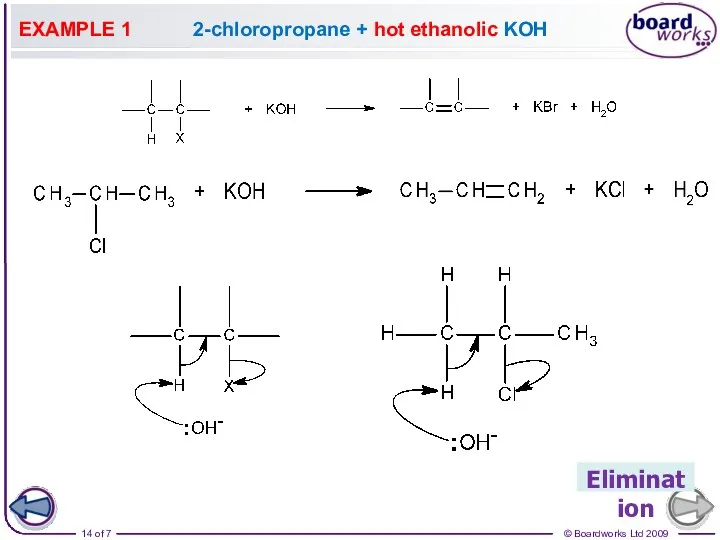 EXAMPLE 1 2-chloropropane + hot ethanolic KOH Elimination