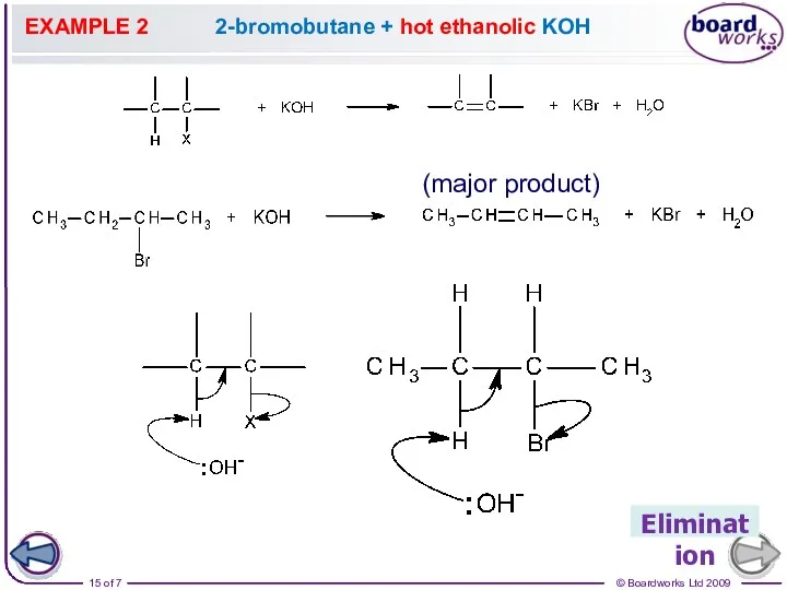 EXAMPLE 2 2-bromobutane + hot ethanolic KOH Elimination (major product)