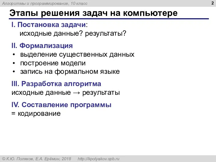 Этапы решения задач на компьютере I. Постановка задачи: исходные данные?