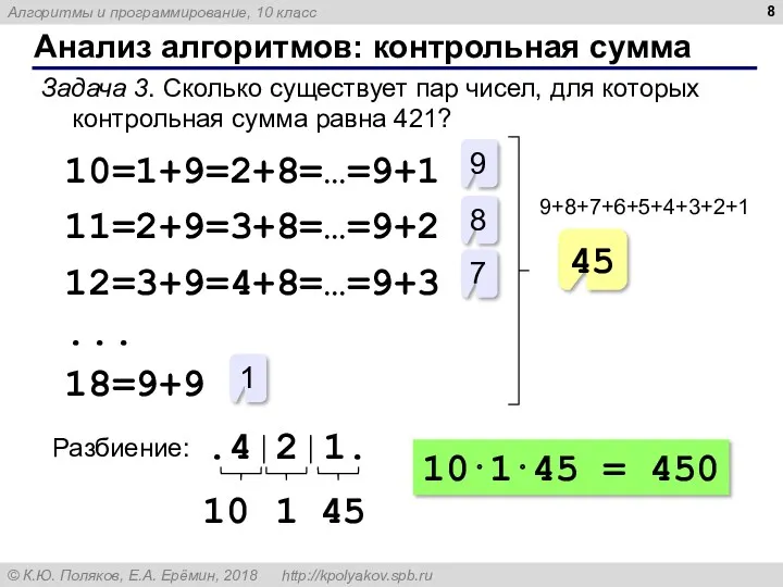 Анализ алгоритмов: контрольная сумма Задача 3. Сколько существует пар чисел,