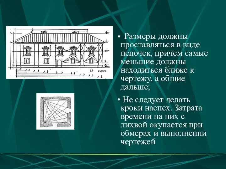 Размеры должны проставляться в виде цепочек, причем самые меньшие должны