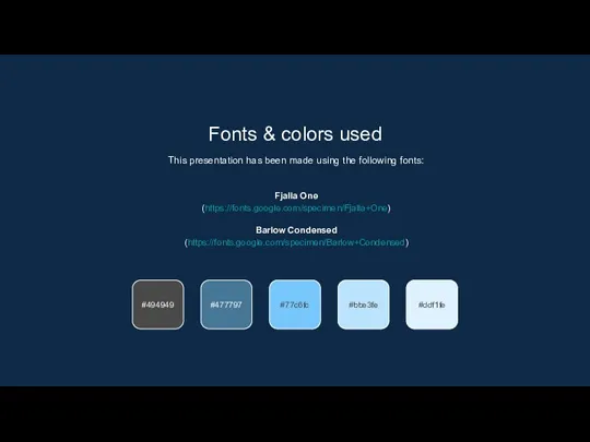 Fonts & colors used This presentation has been made using