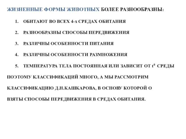 ЖИЗНЕННЫЕ ФОРМЫ ЖИВОТНЫХ БОЛЕЕ РАЗНООБРАЗНЫ: ОБИТАЮТ ВО ВСЕХ 4-х СРЕДАХ