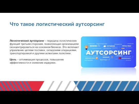 Что такое логистический аутсорсинг Логистический аутсорсинг – передача логистических функций