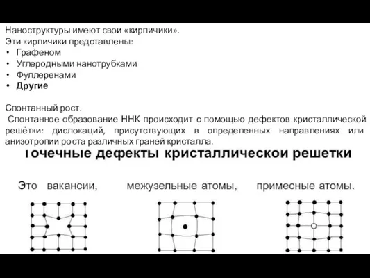 Наноструктуры имеют свои «кирпичики». Эти кирпичики представлены: Графеном Углеродными нанотрубками