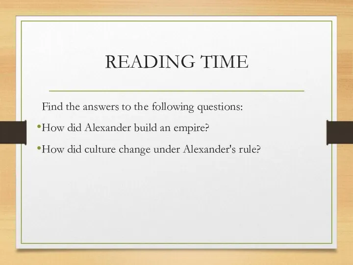 READING TIME Find the answers to the following questions: How