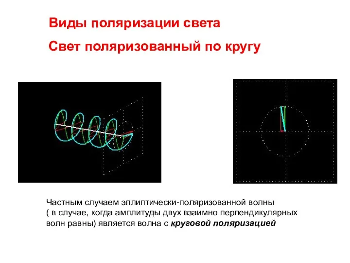 Виды поляризации света Свет поляризованный по кругу Частным случаем эллиптически-поляризованной