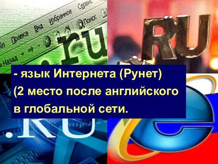 - язык Интернета (Рунет) (2 место после английского в глобальной сети.