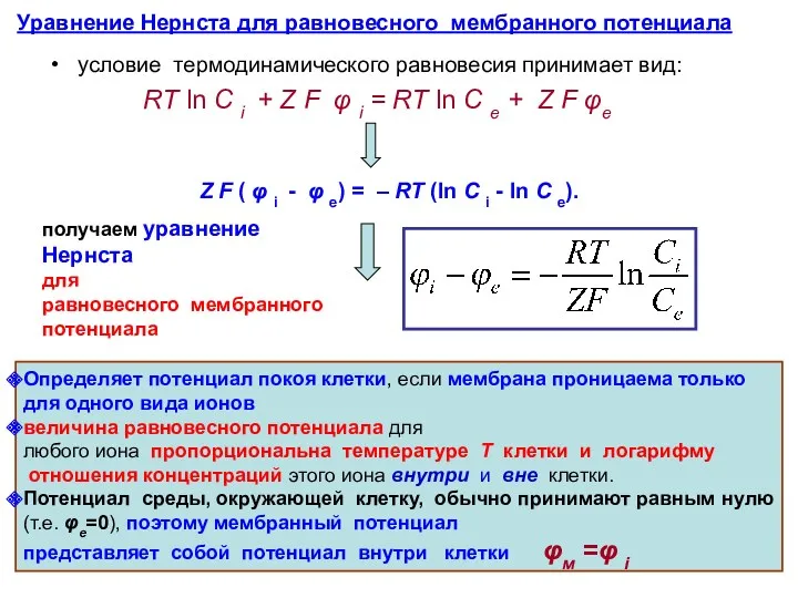 условие термодинамического равновесия принимает вид: RT ln C i +