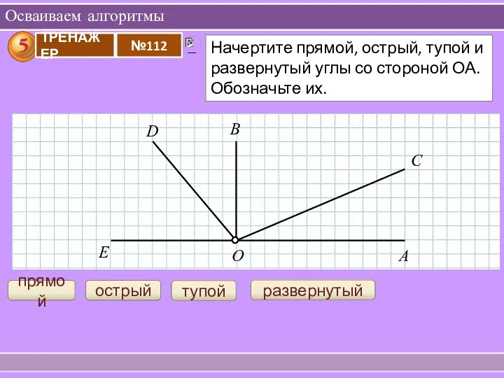 Осваиваем алгоритмы прямой острый тупой О А развернутый B C D E