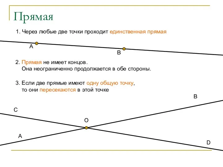 Прямая А В 1. Через любые две точки проходит единственная