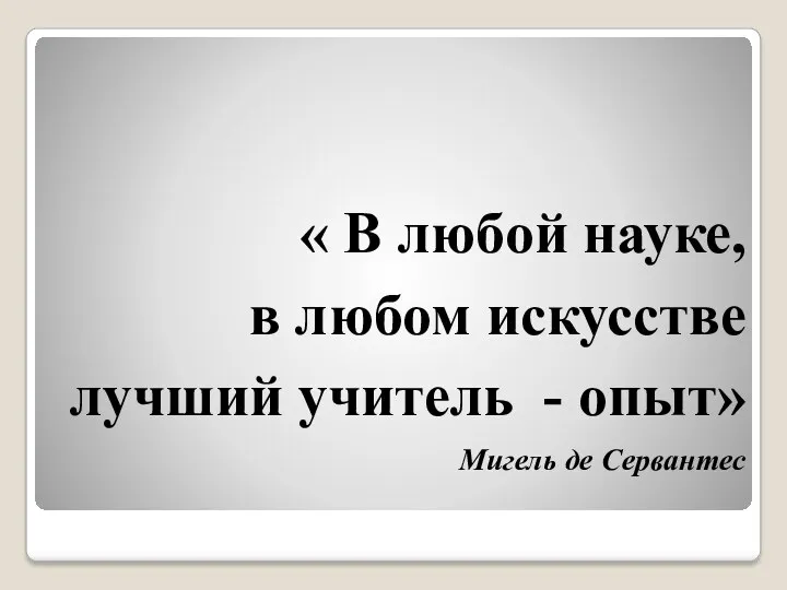 « В любой науке, в любом искусстве лучший учитель - опыт» Мигель де Сервантес