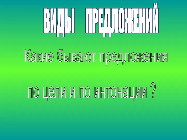 ВИДЫ ПРЕДЛОЖЕНИЙ Какие бывают предложения по цели и по интонации ?