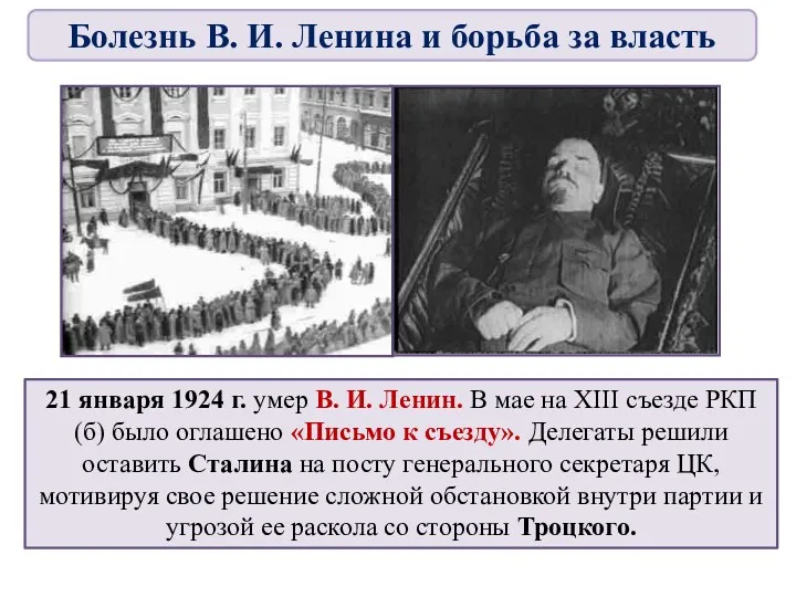 21 января 1924 г. умер В. И. Ленин. В мае