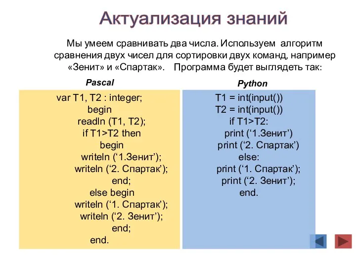 Актуализация знаний Мы умеем сравнивать два числа. Используем алгоритм сравнения двух чисел для