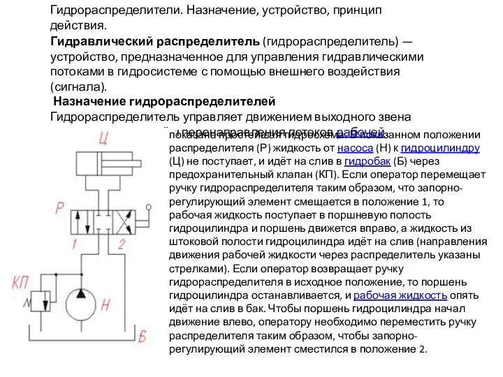 Гидрораспределители. Назначение, устройство, принцип действия. Гидравлический распределитель (гидрораспределитель) — устройство,