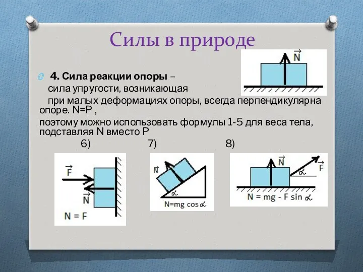 Силы в природе 4. Сила реакции опоры – сила упругости,