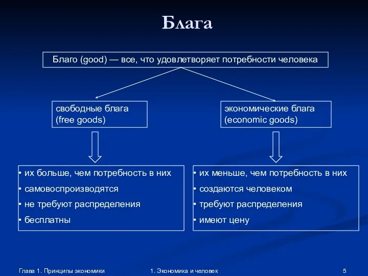 Глава 1. Принципы экономики 1. Экономика и человек Блага Благо