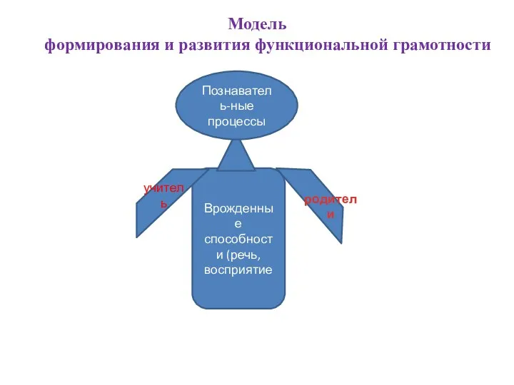 Врожденные способности (речь, восприятие Познаватель-ные процессы учитель Модель формирования и развития функциональной грамотности родители